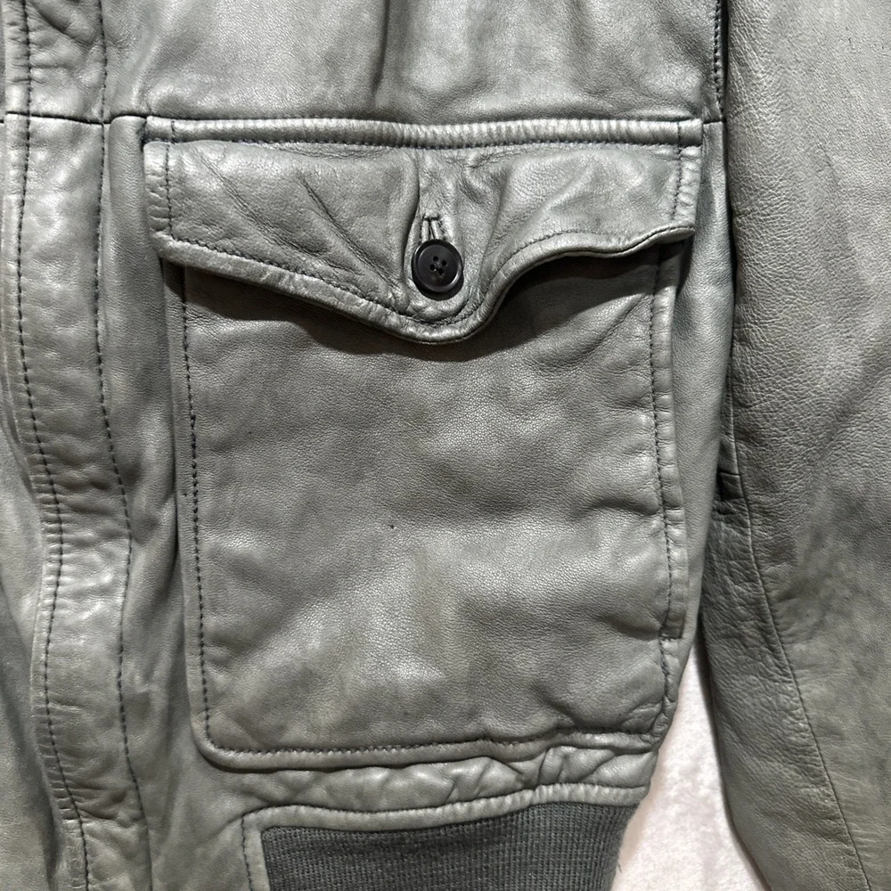 Vintage‎ 90s BANANA REPUBLIC Grey Leather Jacket Men's Size M Bomber Aviator